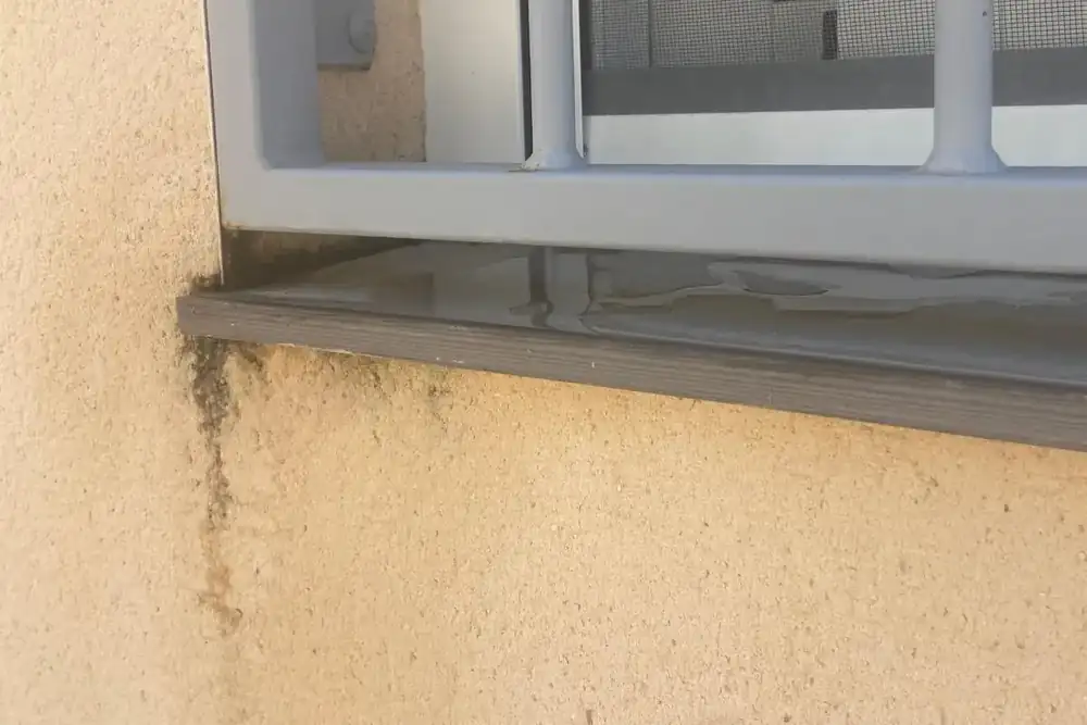 Humedad bajo el vierteaguas de una ventana