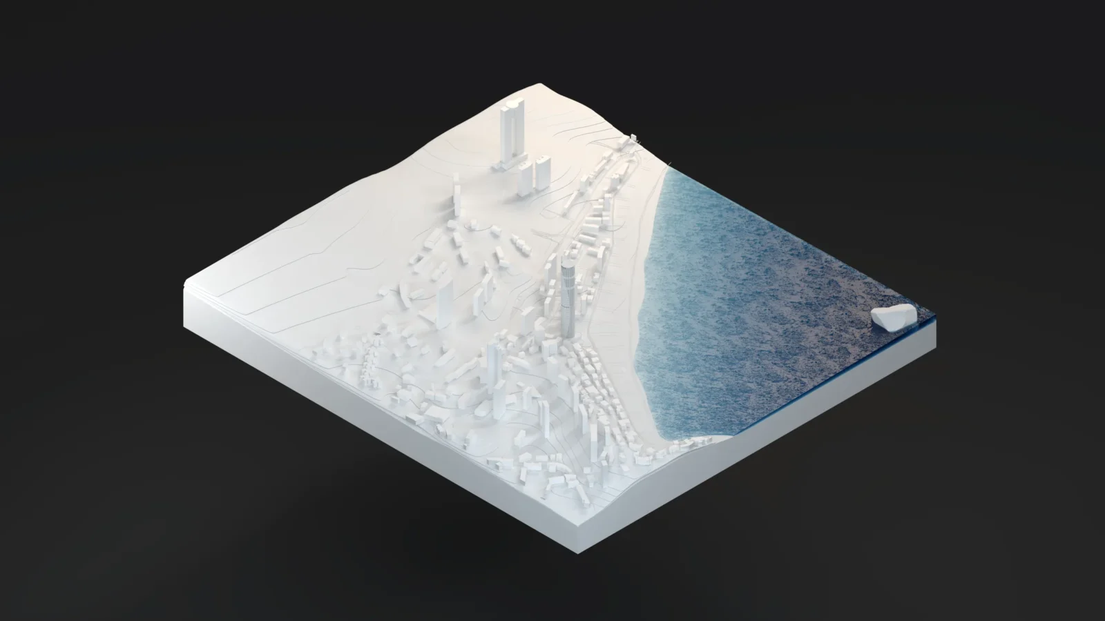 Maqueta virtual del terreno junto a la costa