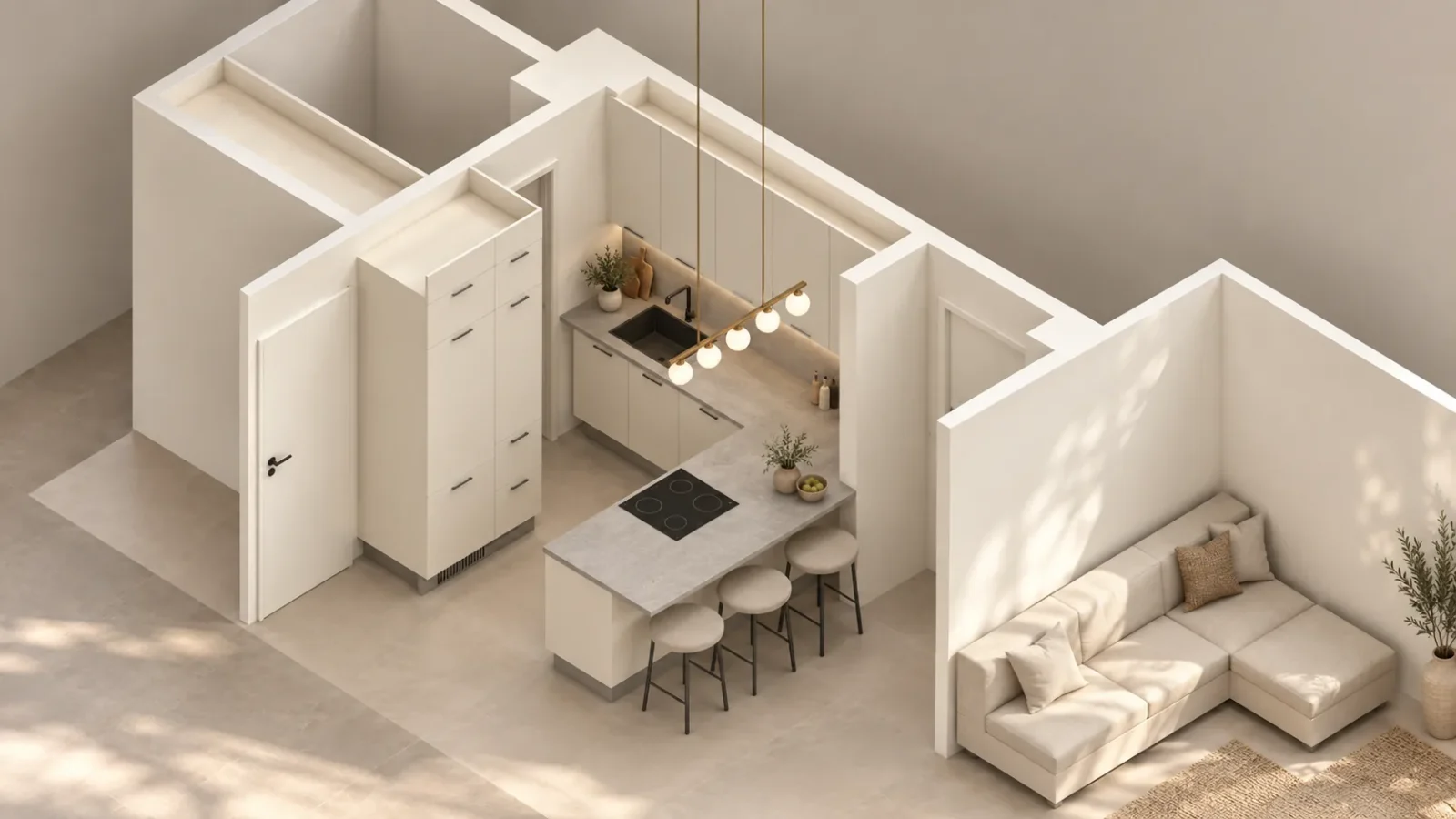 Axonometría seccionada de la vivienda reformada