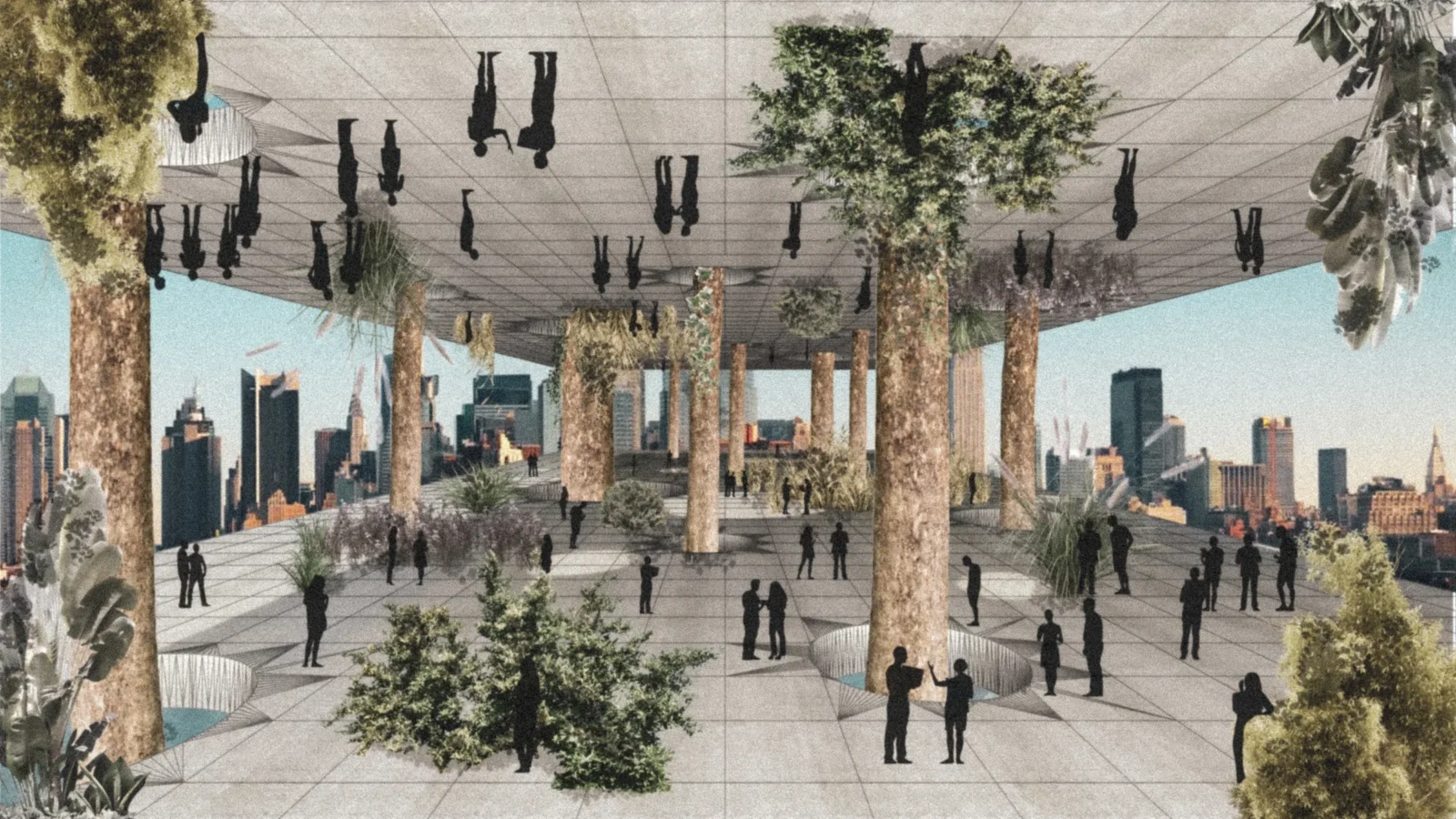 Collage de ideación con bosque invertido