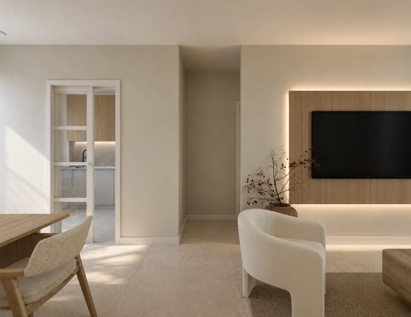 Salón con mueble de TV integrado