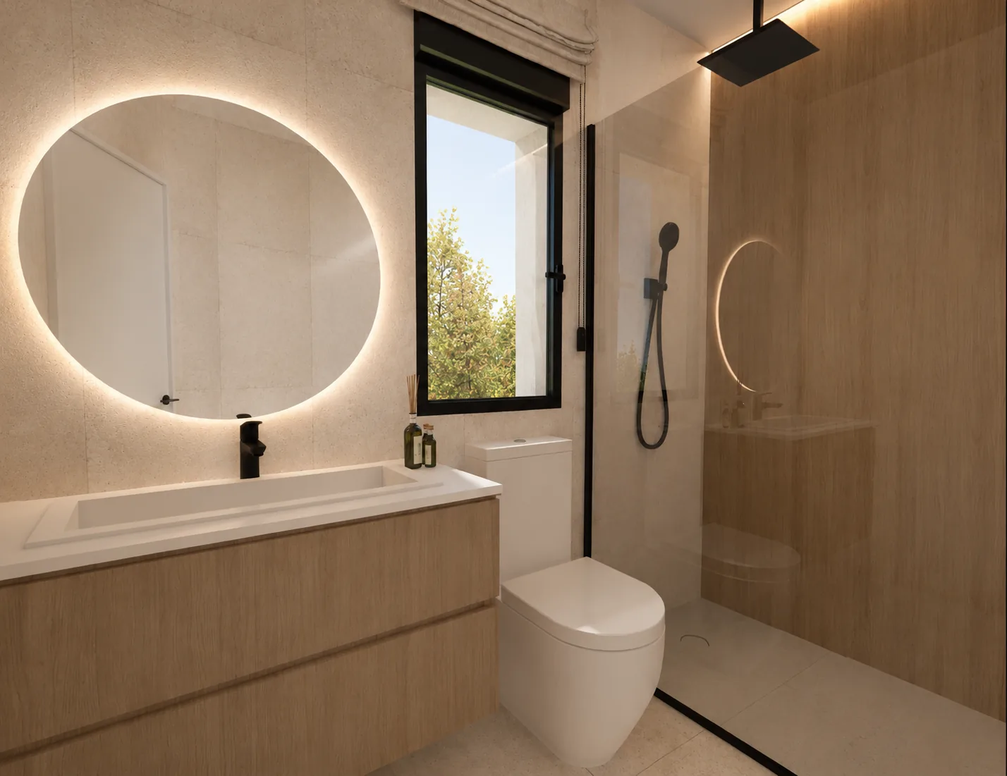 Baño con espejo retroiluminado