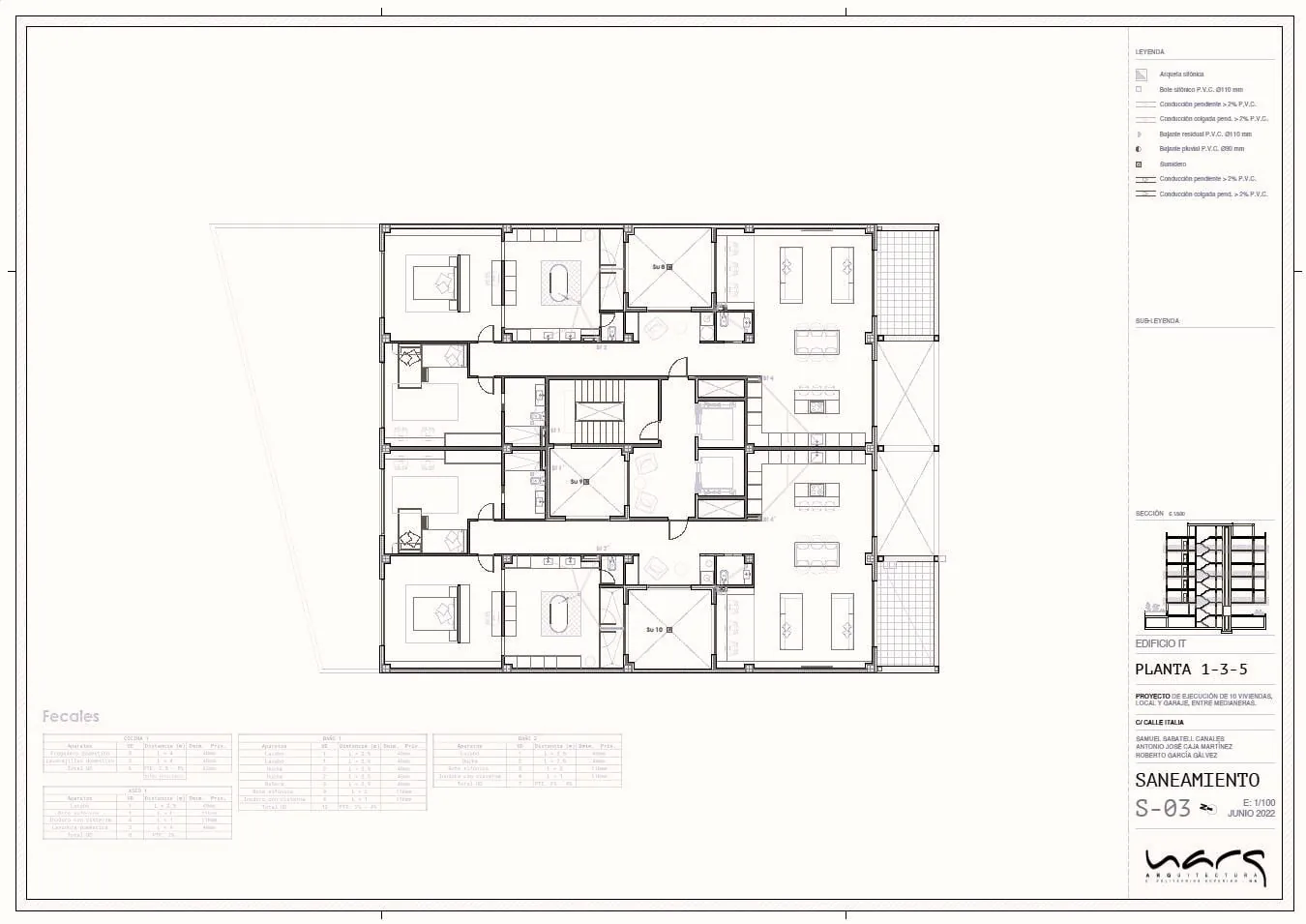 Plano de planta de un edificio de viviendas