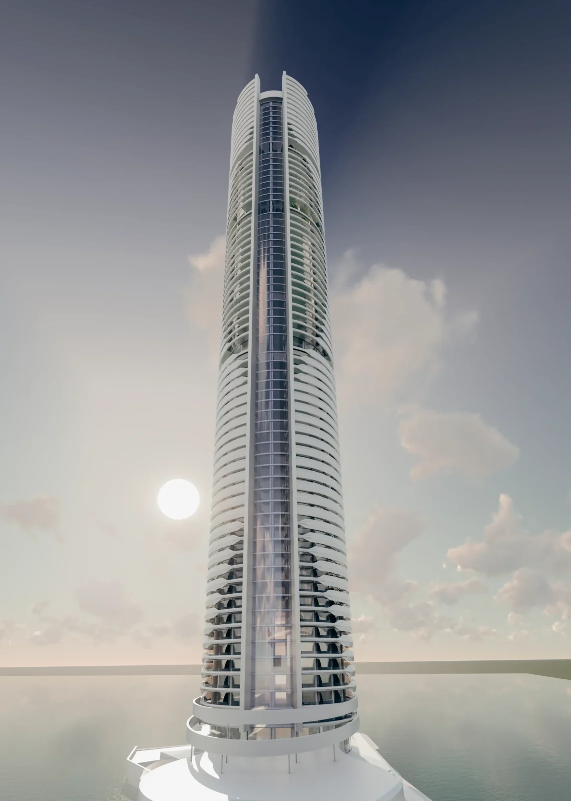 Alzado de la torre a contraluz