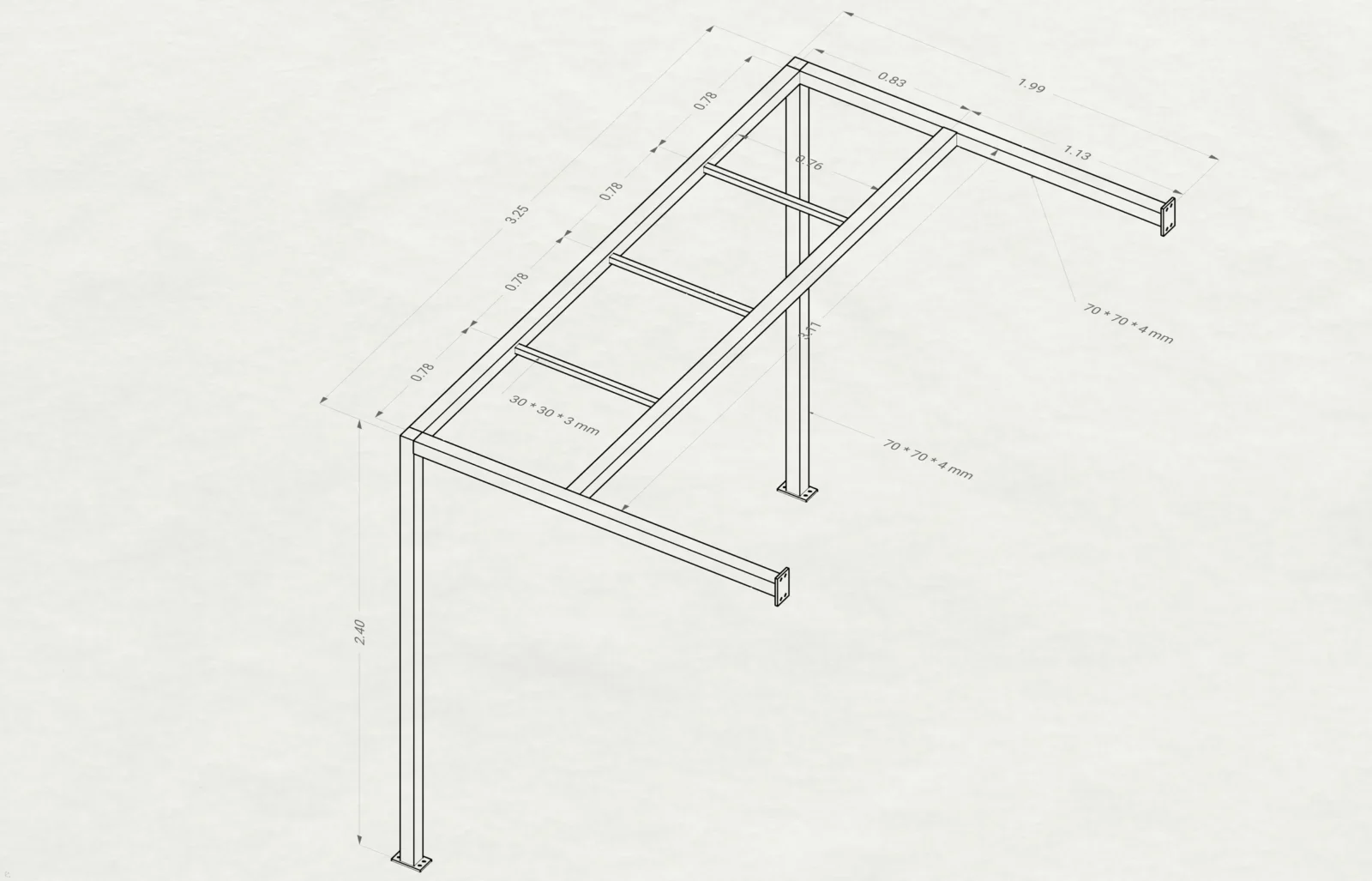 Modelo de la estructura metálica interior