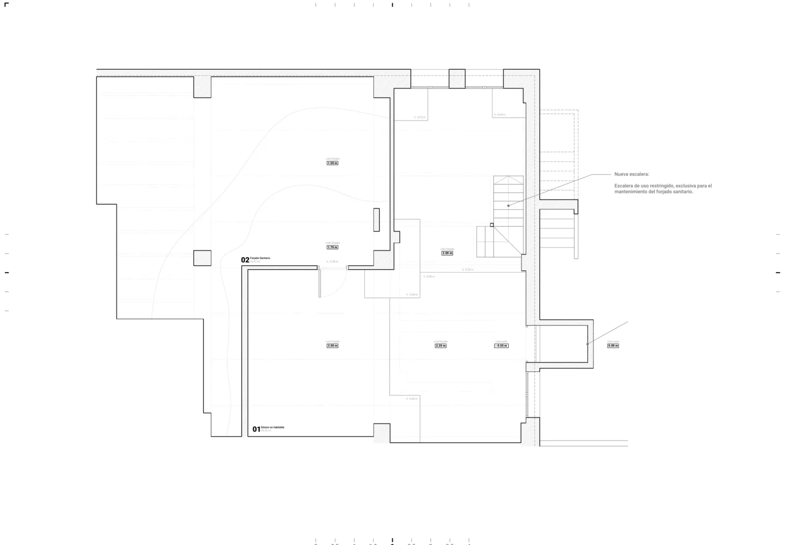 Plano del sótano con la nueva escalera