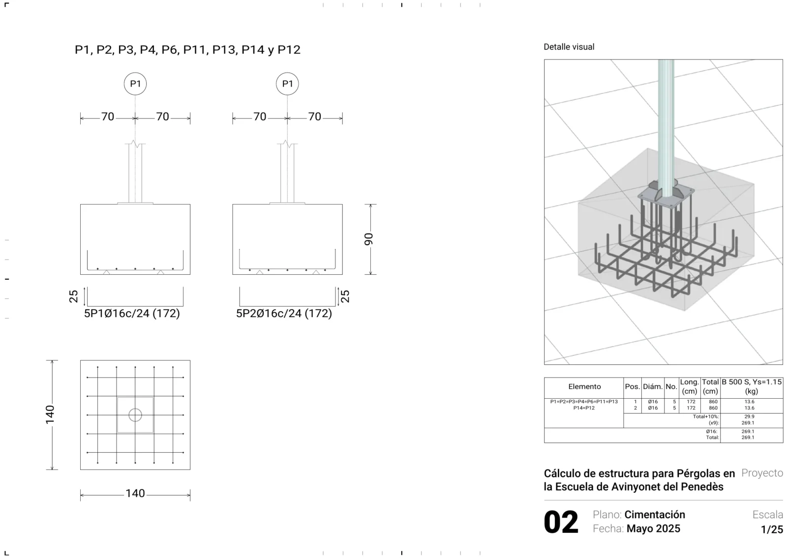 Plano de cimentación de las pérgolas
