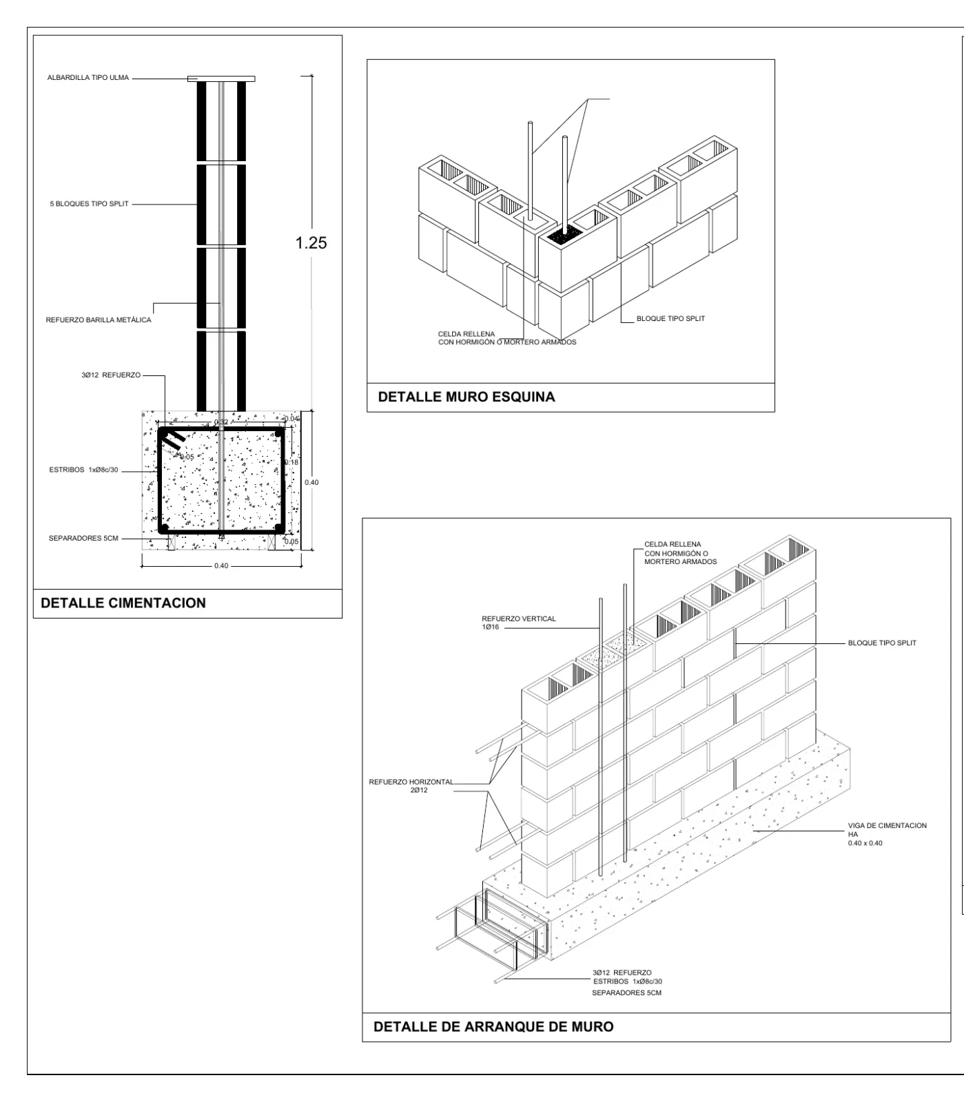 Detalles de cimentación y arranque del nuevo muro